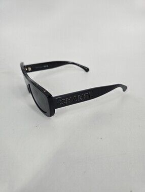 Chanel Black Acetate Rectangle Women's Sunglasses 5559 c.622/S4 Spellout Logo